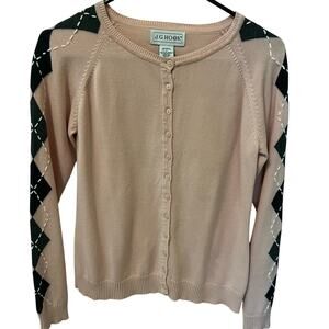 J.G. Hook Women's Pink Argyle Cardigan Small Cotton Button Up Sweater Preppy